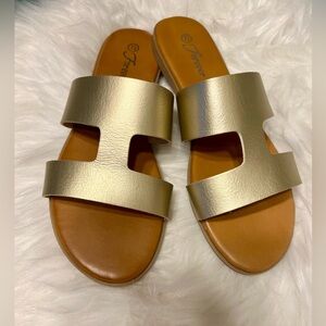 Forever 21 Metallic Gold Slide Sandals